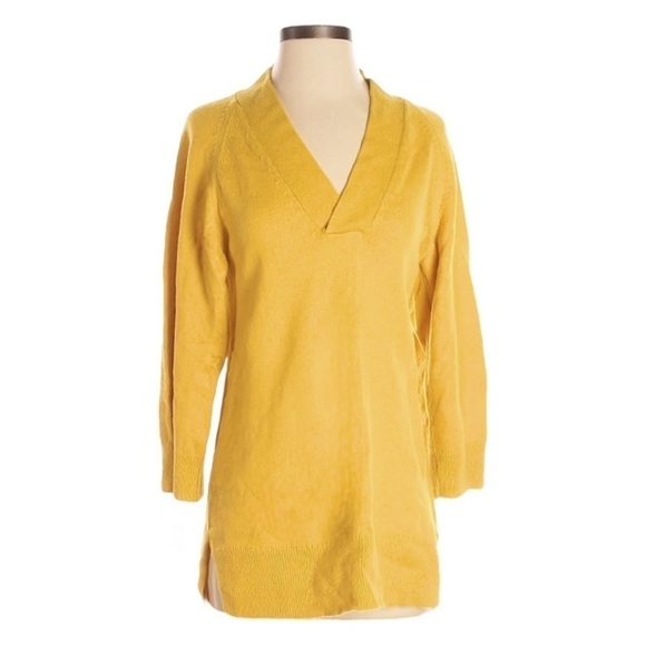 Ann Taylor Tunic V Neck Yellow Wool Sweater XS - Picture 1 of 8